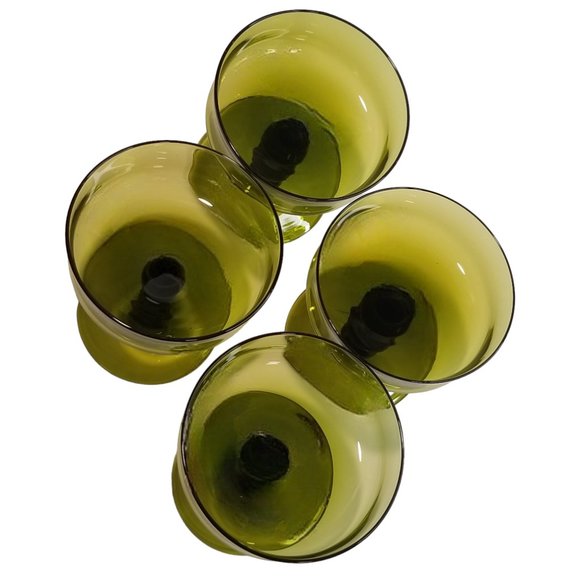 Champagne Tall Sherbet Glasses, Hand-Blown Olive Green Glass, Richmond by Colony - Picture 4 of 10